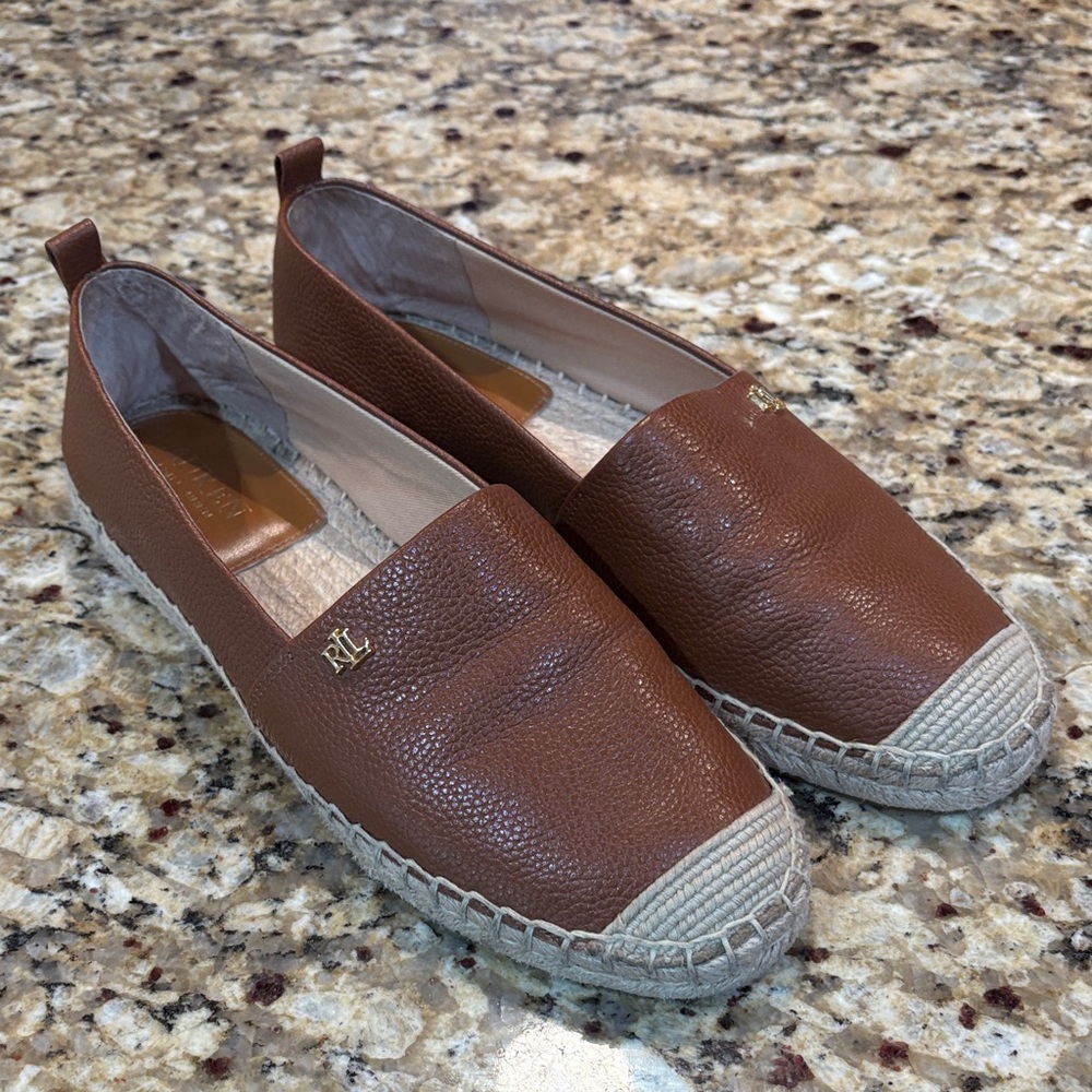 Ralph Lauren Tan Leather Espadrilles